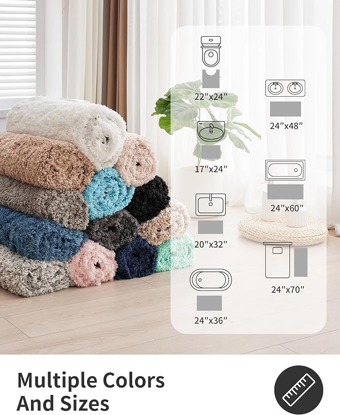 ILANGO Pink Christmas Bathroom Rugs 36" × 24" Non Slip & Super Absorbent Extra Thick Soft, Washable Bath Mat for Floor, Non Shedding Microfiber Shaggy Bath Rug with Rubber for Bathtub Sink