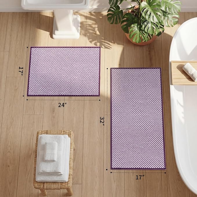 YIHOUSE Thin Bath Mat Purple Bathroom Rugs Sets 2 Pieces, Non Slip Absorbent Mats Quick Dry, Woven Rugs Washable, Tapetes para Baño for Bathroom Toilet,Bathtub(17"x24"+17"x32")
