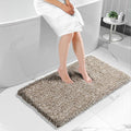 Yimobra Luxury Bathroom Rugs, Fluffy Bath Mats, Non Slip, Water Absorbent Microfiber, Machine Washable, Plush Runner Shower Rugs, Thick Matts for Bathroom Floor&Tub, 47" X 24", Light Brown and White