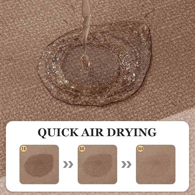 ACCUMTEK Non Slip Bath Mat, Thin Bathroom Rugs Fit Under Door, Quick Dry Bath Mats, Machine Washable Bath Rugs for Bathroom, Bathtub & Kitchen, Light Brown/Bordered/3 Piece