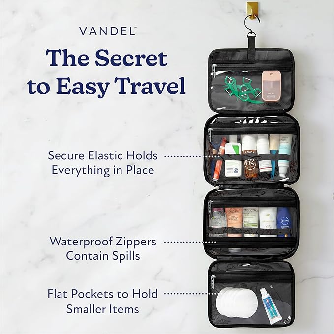 VANDEL Waterproof Hanging Toiletry Bag [TSA-Approved] Hanging Makeup Organizer Bag, Cosmetic Travel Bags for Women, Makeup Case Toiletries Organizer Hygiene Bathroom Shower Caddy - Black