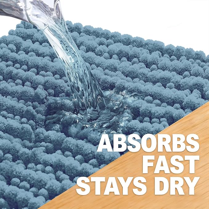 OLANLY Toilet Rugs U Shaped 24x20, Thick Soft and Absorbent Chenille Contour Bath Mat, Non-Slip Rubber Backing, Machine Washable Quick Dry Toilet Mat, Home Decor Accessories, Airy Blue