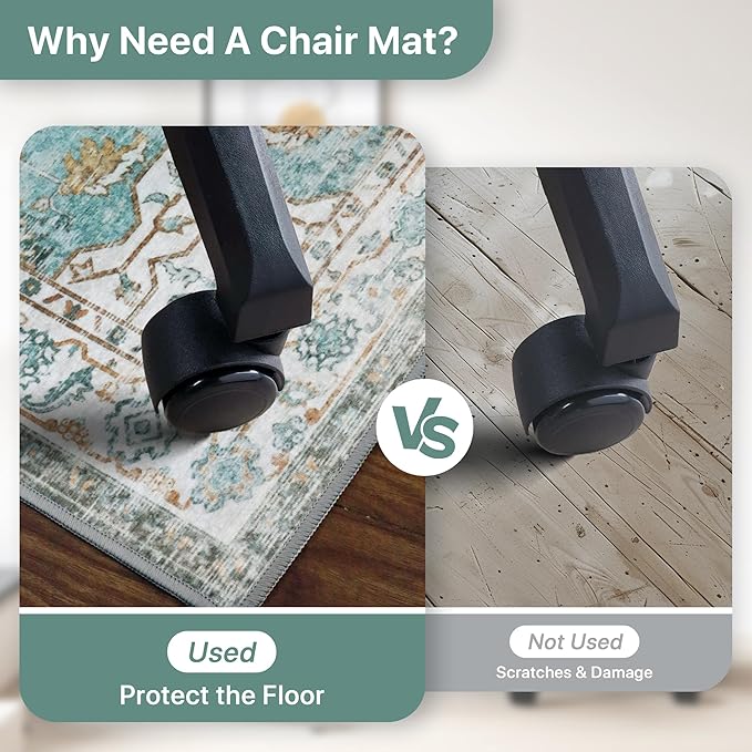 48"x72" Office Chair Mat for Hardwood Tile Floor, Under Desk Carpet Protector for Rolling Computer Chair Mat, Machine Washable Area Rug, Anti-Slip 1/5" Thick Low Pile Thin Vinyl Floor Mat, Cyan