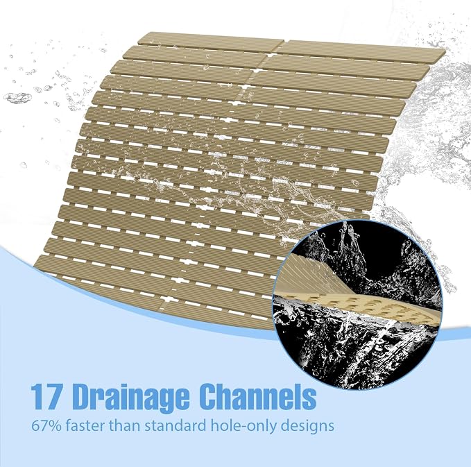 Shower Mat Non-Slip Bath Mat for Tub and Shower Stall,236 Suction Cups with Drain Holes, Quick Dry Machine Washable, Extra Grip for Stand Up Showers, Bathroom Essentials 24x24 Inch (Brown)