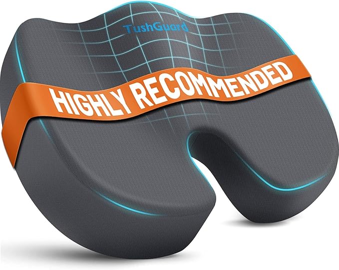 TushGuard Seat Cushion for Office Chair Memory Foam Non-Slip Cushion Back, Relief Chair Pad, Butt Pillow for Office, Car, Computer Desk, Grey, X-Large