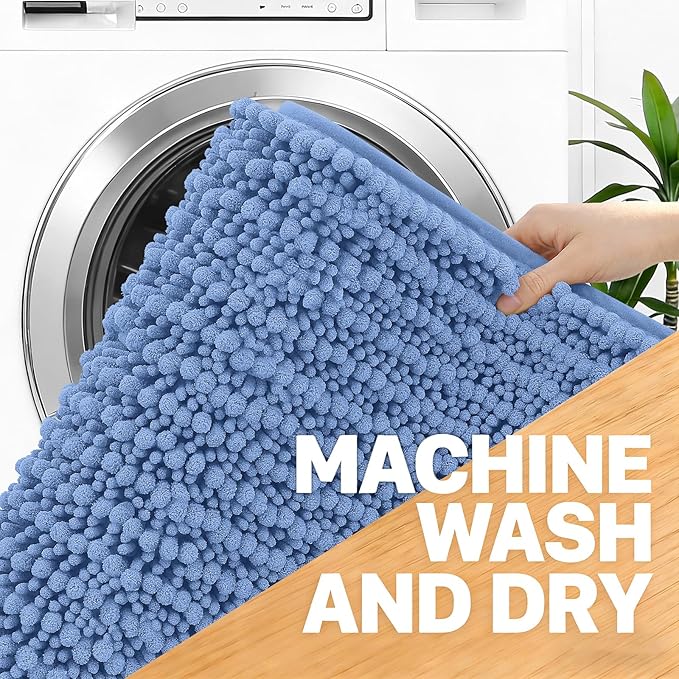 OLANLY Long Bathroom Rugs Runner 70x24, Thick Soft and Absorbent Chenille Bath Mat, Non-Slip, Machine Washable Quick Dry Bath Rugs for Tub Shower Floor, Home Decor Accessories, Cornflower Blue