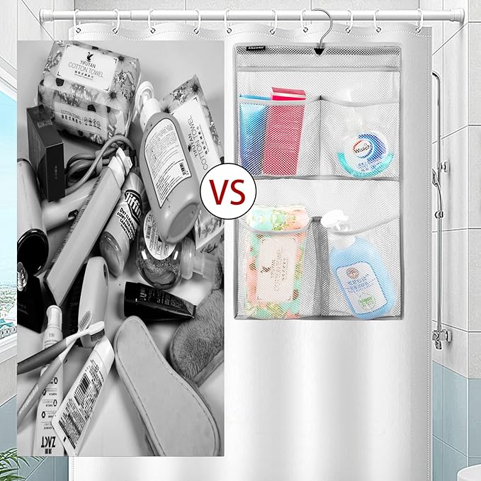 Mesh Shower Organizer Hanging Caddy Quick Dry Bathroom Storage for Toiletry Accessories with Rotating Hanger (4 Pockets)