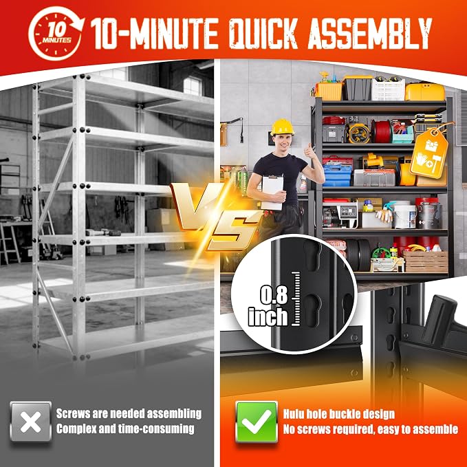 7-Pack 5-Tier Heavy Duty Metal Shelving Units, 71" H x 28" W x 12" D, Adjustable Steel Storage Racks for Garage, Warehouse, Industrial, and Home Organization, 1900 lbs Capacity，Black