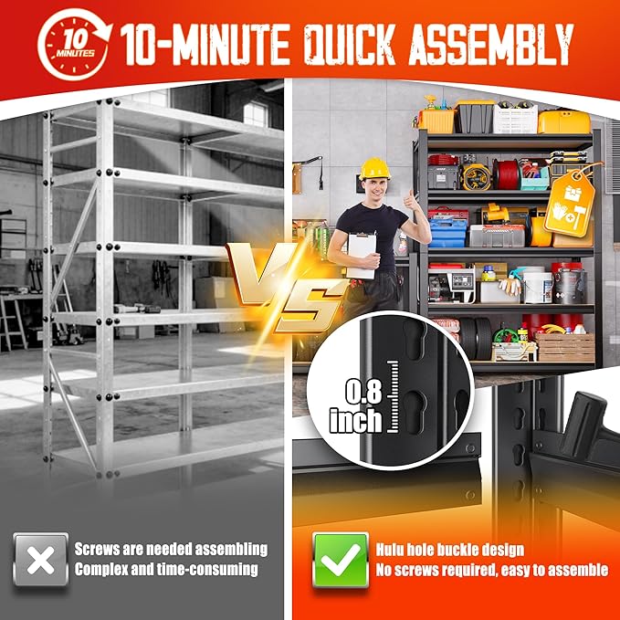 Set of 5-46" W Garage Shelving-2050 lbs 5 Tier Storage Shelves,Adjustable Heavy Duty Metal Shelving Unit and Storage Large Rack,Utility Steel Shelf for Warehouse Industrial Pantry 71"x46"x18"
