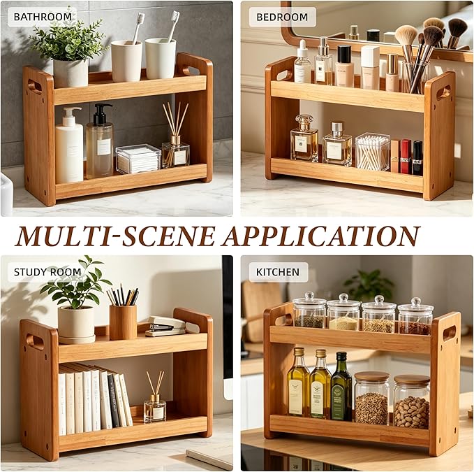 Bathroom Counter Organizer, 2 Tier Bathroom Countertop Organizer, Bathroom Counter Shelf, Wooden Makeup Organizers Countertop, Bathroom Vanity Organizers and Storage for Bedroom, Gifts