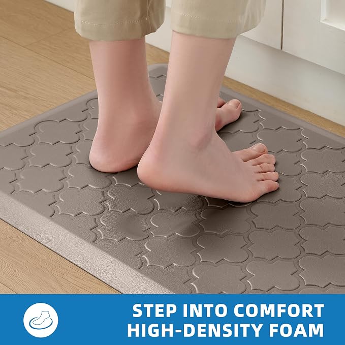 Kitchen Mats for Floor 2 Piece - Anti Fatigue Mats for Kitchen Floor - Non Slip Cushioned Rugs for Standing, Office, Sink, Laundry, Khaki