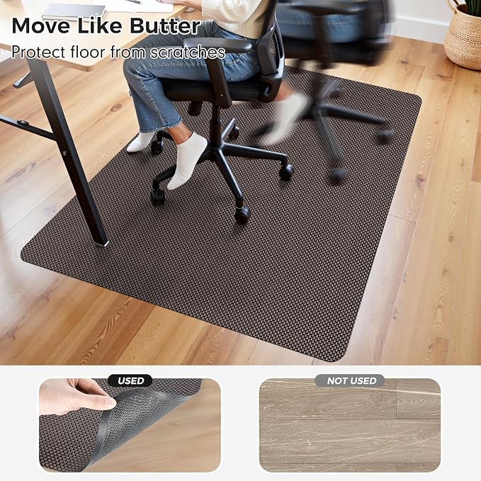 Sycoodeal Chair Mat,36" x 55" Office Chair Mat for Hardwood and Tile Floor, Heavy Duty Floor Protector for Rolling Chairs,Non-Slip,Computer Mat for Home Office(Coffee)