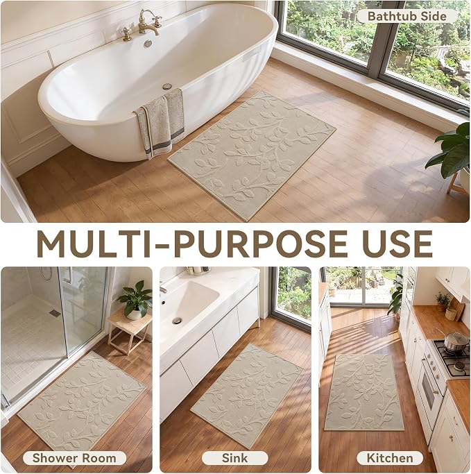 Bathroom Rugs Mat Quick Dry Absorbent Non Slip Bath Mat Bath Mats for Bathtub Mat Bathroom Carpet Fit Under Door Washable Floor Bath Rugs Brown 20x32