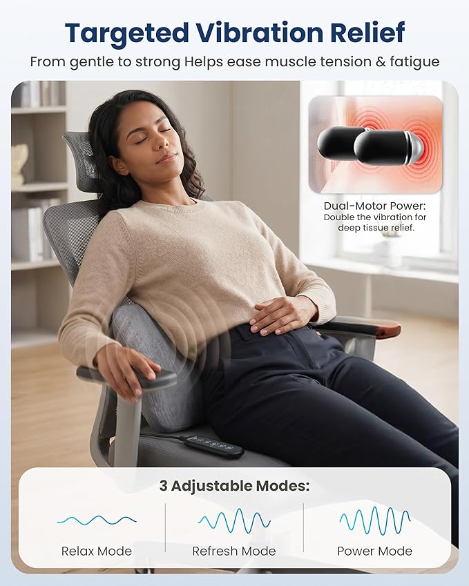 COMFIER 3-in-1 Cordless Lumbar Support Pillow with Remote Control, Smooth Spine Triple Fusion Back Massager with Graphene Heat, Vibration & Stretching, Ergonomic Lower Back Massager