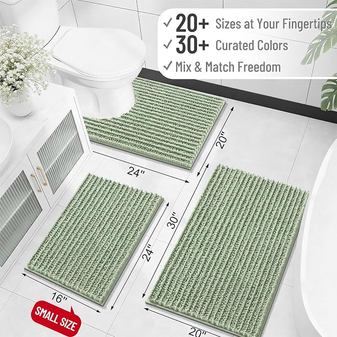 OLANLY Bathroom Rug Mat 44x24, Thick Soft and Absorbent Chenille Bath Mat, Non-Slip Rubber Backing, Machine Washable Quick Dry Bath Rugs for Tub Shower Floor, Home Decor Accessories, Sage Green