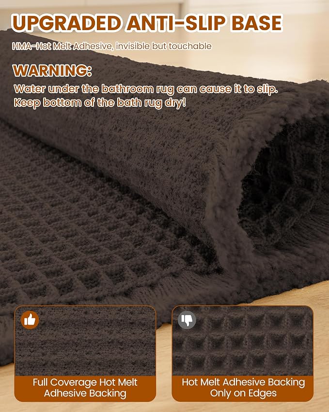 Smiry Waffle Bath Mat 24x16, Extra Soft Absorbent Bathroom Rugs, Non Slip Machine Washable Quick Dry Bath Rugs for Bathroom Floor, Tub, Shower, Home Decor Accessories, Chocolate