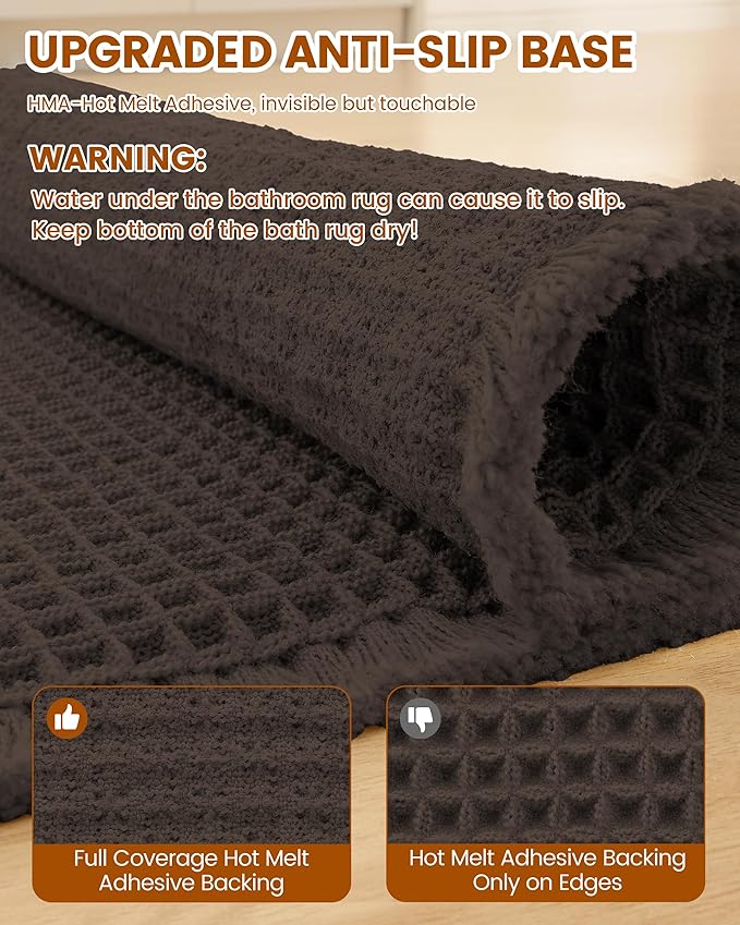 Smiry Waffle Bath Mat 47x24, Extra Soft Absorbent Bathroom Rugs, Non Slip Machine Washable Quick Dry Bath Rugs for Bathroom Floor, Tub, Shower, Home Decor Accessories, Chocolate