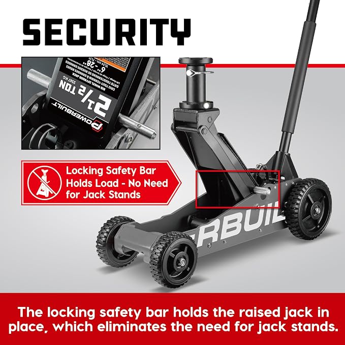 Powerbuilt 2.5 Ton Big Wheel Off Road Jack, Vehicle Lift for Trucks, SUVs, ATVs Offroad Vehicles, Oversized Wheels for Rugged Terrain, 5000 LB Capacity, Grey 620623ECE