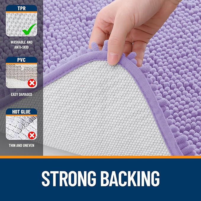 OLANLY Bathroom Runner Rugs 47x20, Soft Absorbent Chenille Bath Rugs, Rubber Backing Quick Dry, Machine Washable Long Bath Mats for Bathroom Floor, Tub and Shower, Home Decor Accessories, Lavender