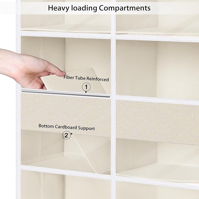 Univivi 6-Shelf Over Door Hanging Organizer Fabric Door Storage with 10 Large Pockets and 4 Small PVC Pockets Closet Cabinet Wall Mount Hanging Storage Organizers for Baby Nursery (Beige Pattern)