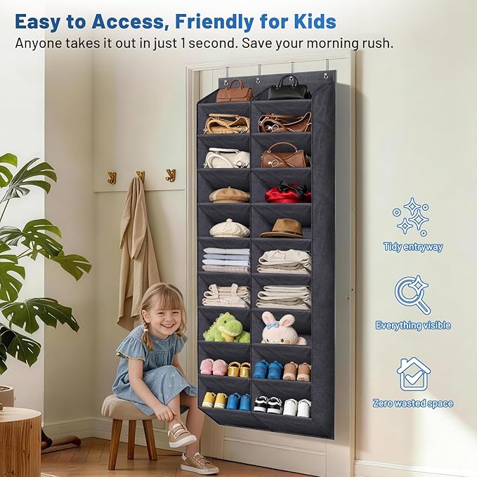 MISSLO 30-40 Pairs Over the Door Shoe Organizer for Closet 20 Extra Large Deep Pockets Hanging Shoe Rack for Door 10-Tier Heavy Duty Shoes Storage Hanger Fits Size 15 Sneakers, Boots, Heels, Black