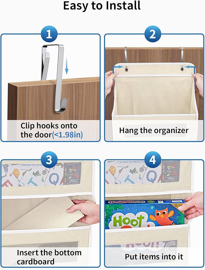 JARLINK Over The Door Organizer Storage, 5 Shelf Hanging Door Organizer with 5 Large Capacity Pockets, Anti Tilt 44 lb Load Behind Door Storage for Bedroom, Bathroom, Pantry, Nursery, (Beige)