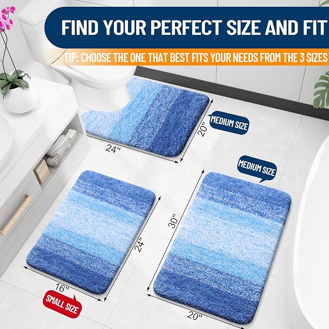 OLANLY Small Bathroom Rugs Mat 24x16, Extra Soft Absorbent Microfiber Bath Rugs, Rubber Backing, Quick Dry, Washable Bath Mats for Bathroom, Tub and Shower, Home Decor Accessories, Light Royal Blue