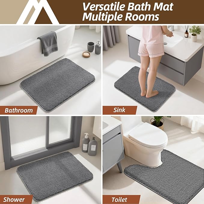 COSY HOMEER Toilet Rugs U-Shaped 24"x20",Soft Absorbent Bath Mat with Non-Slip TPR Backing, Machine Washable Shaggy Bath Rug for Toilet,Dark Grey