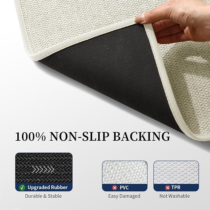 YIHOUSE Beige Bathroom Rugs Sets 3 Piece, Quick Dry Non Slip Thin Bath Mat with Toilet Rug, Absorbent Machine Washable Bath Runner Rugs for Bathtub Sink Home Decor