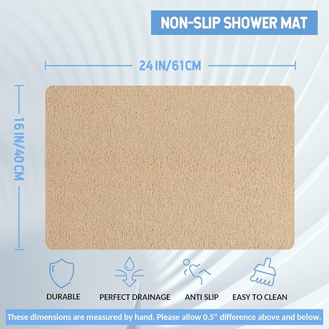 Hargiis Non-Slip Bathtub Mat, 2 Pack Anti Slip Shower Mat, Fast Drying Bathtub Mats, Foot Scrubber Mat, Anti Slip Mat for Tub, Floor, Bathroom, Kitchen, Home, Hotel (Beige 24"×16"+24"×16")