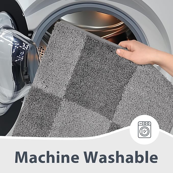 anllugs Bathroom Rugs 30" x 46", Non-Slip Extra Soft Absorbent Bath Rugs, Machine Washable Quick Dry Bath Mats for Bathroom Floor, Shower, Bathtub and Sink, Checkered Grey & Dark Grey