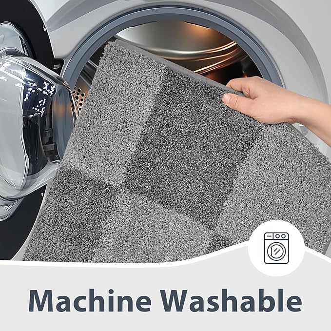 anllugs Bathroom Rugs 24" x 36", Non-Slip Extra Soft Absorbent Bath Rugs, Machine Washable Quick Dry Bath Mats for Bathroom Floor, Shower, Bathtub and Sink, Checkered Grey & Dark Grey