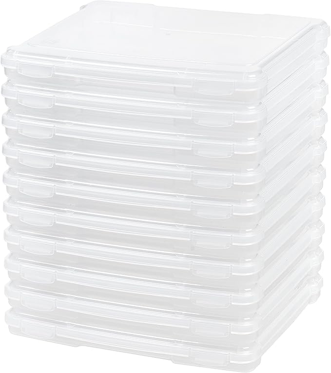IRIS USA Board Game Storage Containers, 10-Pack |Made in USA| Organizers with Built-In Handle & Snap-Tight Lid for Puzzles, Scrapbook, and Fits 8.5" x 11" or A4 Papers, Slim - Clear