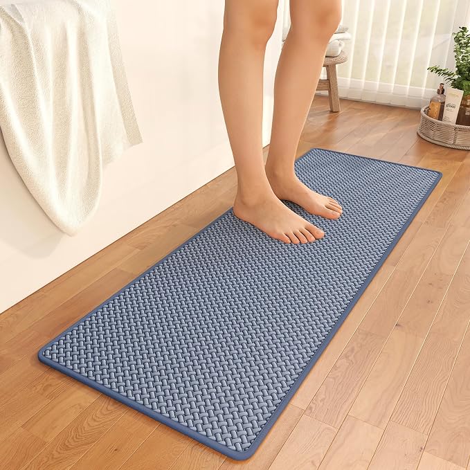 YDKGL Bathroom Runner Non Slip, Extra Soft Absorbent Quick Dry Bath Mats, Foam Weave Texture Thin Bath Rugs Washable with Rubber Backing, 20" x 59“