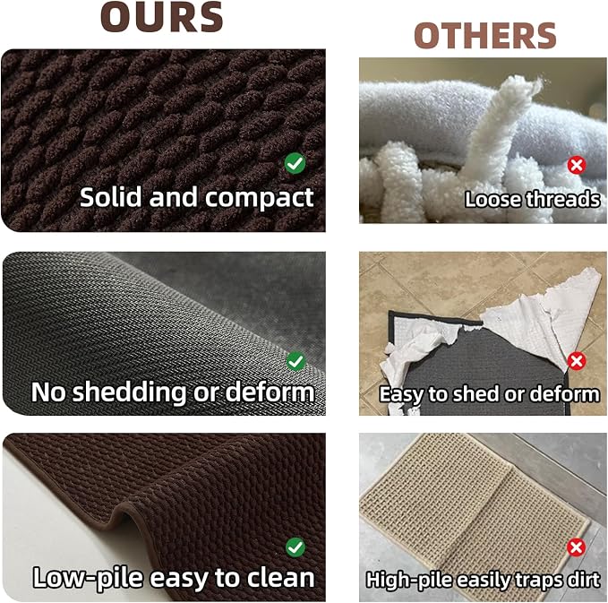 TYUU Bathroom Runner Rugs, Long Bath Mat Runner Washable Thin Quick Dry Low Pile Bathroom Runner Rugs Non Slip, Brown 24"x70"