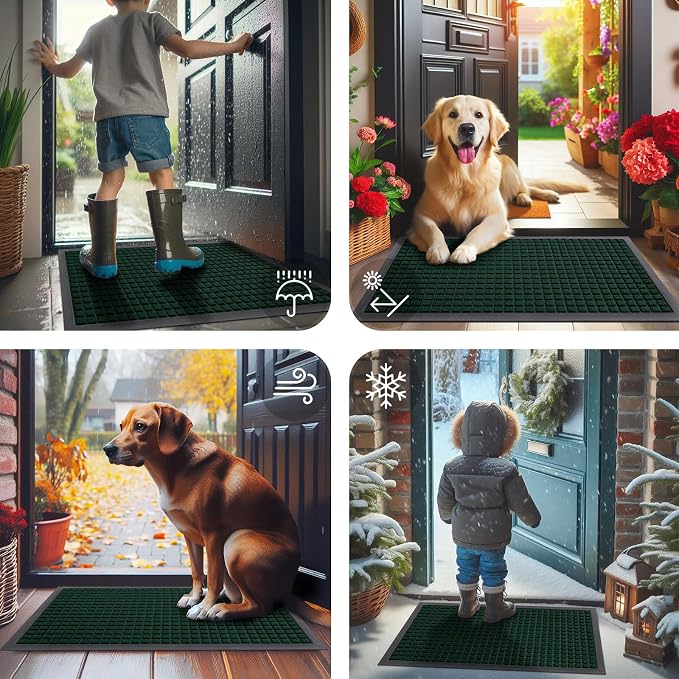 Smiry Front Door Mat Outside Entrance, Heavy Duty Natural Rubber Doormat, Non Slip, Trap Dirt and Moisture, Easy Clean, Low Profile Welcome Floor Mats for Indoor Outdoor Entry, 71x23 Inch, Black Green