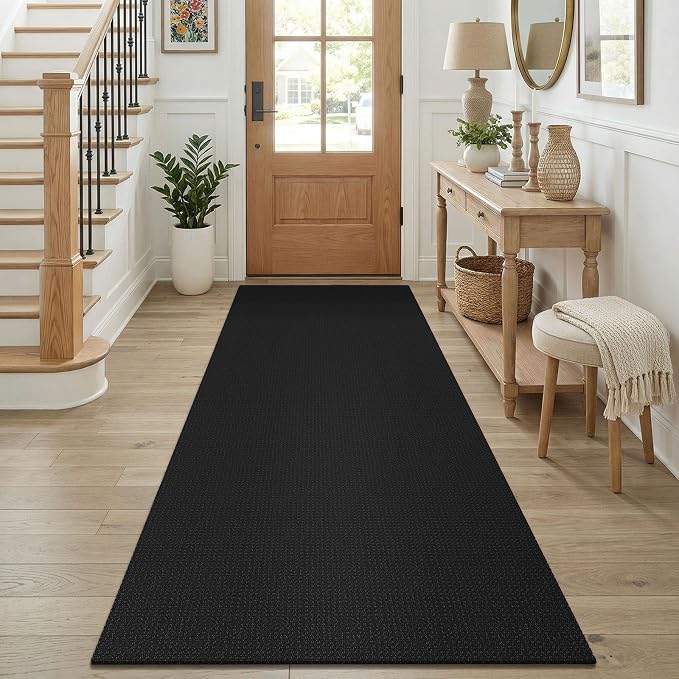 KOZYFLY Runners for Hallways 3x8 ft Washable Kitchen Runner Non Slip Rubber Backed Hall Runners Cotton Entryway Runner Rugs Floor Carpet for Indoor Backdoor Bedroom Kitchen, Black/Dark Grey