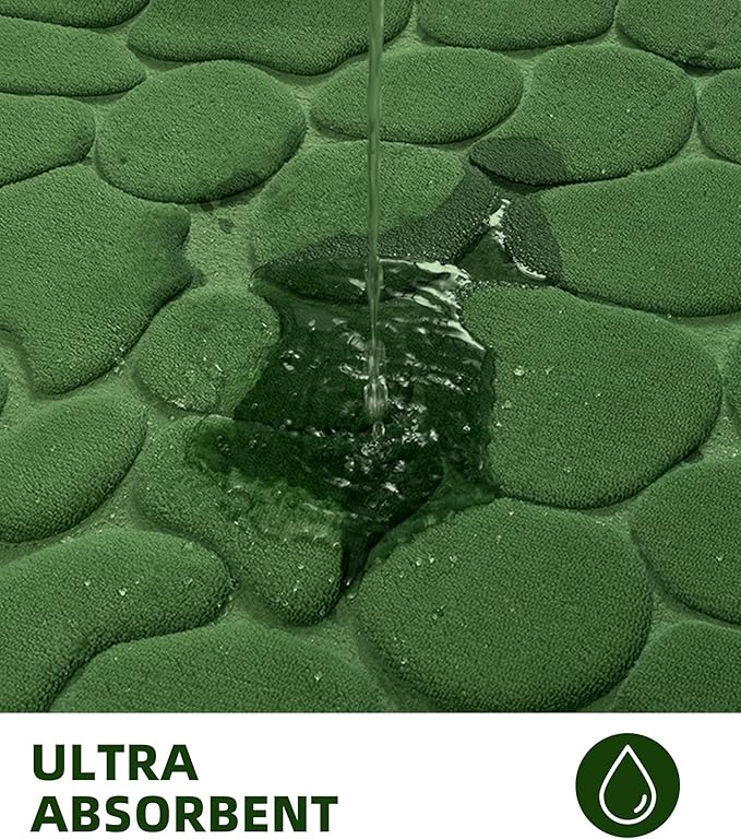 YIHOUSE Memory Foam Bath Mat Cobblestone Bathroom Rugs Super Water Absorbent Bath Mats for Bathroom Machine Washable Bath Rugs(17 x 24,Green)