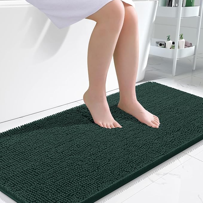 OLANLY Large Bathroom Rugs 50x30, Soft Absorbent Chenille Bath Rugs, Rubber Backing Quick Dry, Machine Washable Bath Mats for Bathroom Floor, Tub and Shower, Home Decor Accessories, Blackish Green
