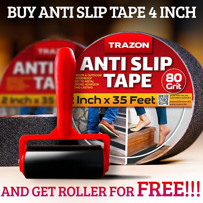 Grip Tape - Heavy Duty Anti Slip Tape for Stairs Outdoor/Indoor Waterproof 4Inch x 35Ft Safety Non Skid Roll for Stair Steps Ramp Traction Tread Staircases Grips Adhesive Non Slip Strips Walk Black