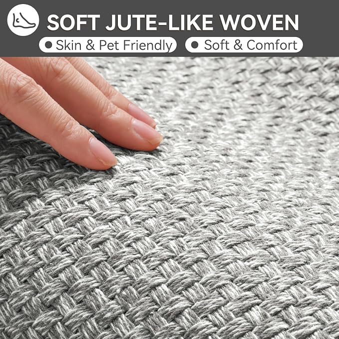 YDKGL Bath Mat Bathroom Rugs Non Slip Washable, Soft Jute-Like Ultra Thin Bath Mats, Rubber Backing Super Absorbent Quick Dry Thin Bath Rug Shower Mat Fit Under Door Bathroom Tub Floor, Gray 20" x 32"