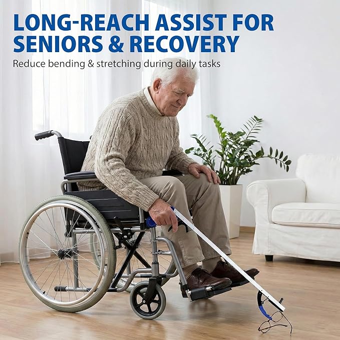 Blue Jay 32" Reacher Grabber Tool for Seniors, 2 Pack - Sturdy Non-Folding Pick Up Stick with Magnetic Tip, Lightweight Long Reach Assist for Elderly, Mobility, & Surgery Recovery