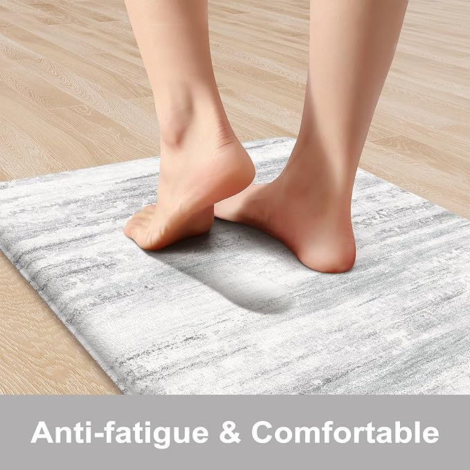 KIMODE Anti Fatigue Kitchen Mats for Floor, Abstract Farmhouse Kitchen Rugs, Cushioned Kitchen Floor Mats, Comfort Standing Mat for Sink, Laundry, Office, Desk Multi-Grey 17"x47"+17"x29"