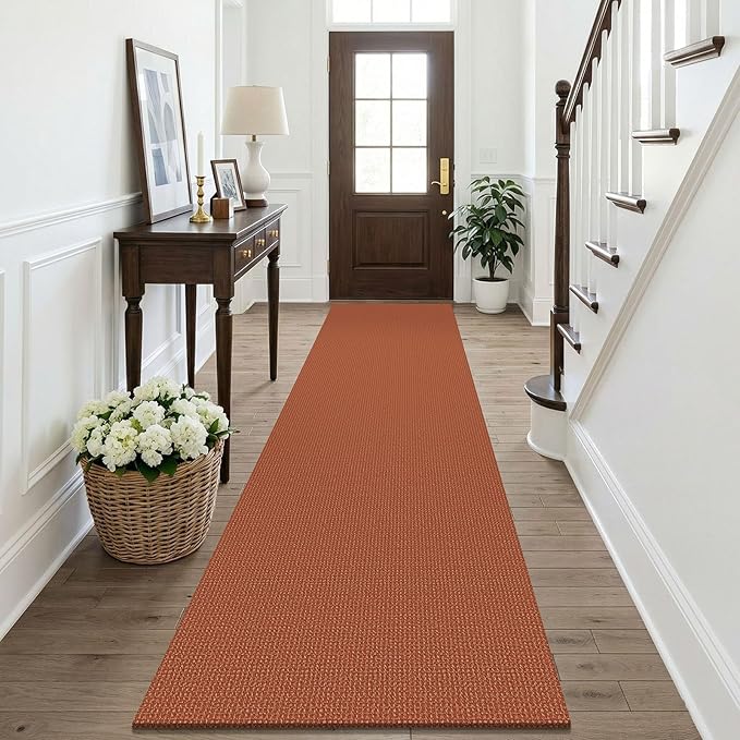KOZYFLY Orange Runners Rugs for Hallway 2.5'x10', Washable Runner Rug, Woven Non Slip Kitchen Runner, Braided Entryway Rug, Floor Carpet for Entry, Aisle, Hall, Burnt Orange/Tan