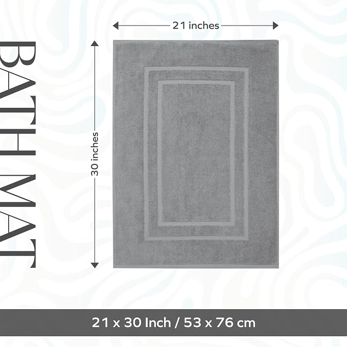 Feather & Stitch 2 Piece Towel Like Bath Mats (30x21 Inch) 100% Cotton Terry Bath Mats, Bathroom Shower Floor Mats [NOT A Bathroom Rug], Soft Absorbent Washable Mats - Dark Grey