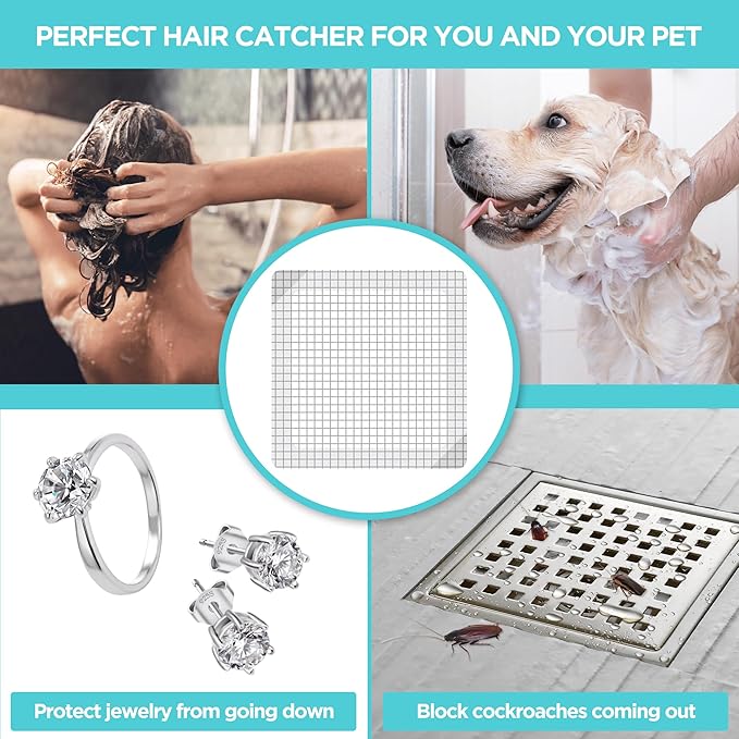 25 Pack Disposable Shower Drain Hair Catcher Mesh Stickers - Peel & Stick Drain Strainers to Prevent Clogs, Strong Waterproof Adhesive, Mess-Free Disposable Drain Covers for Shower, 6 inch, Square