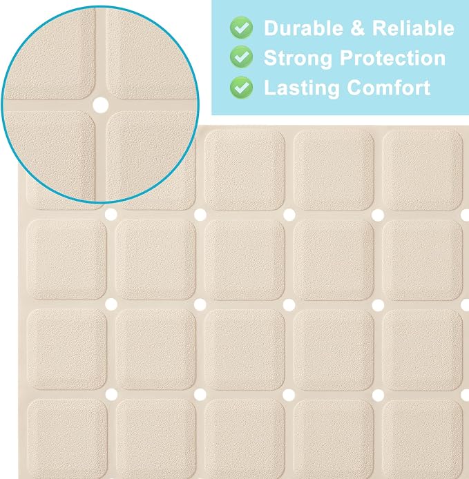 Webos Non-Slip Bath Mat for Tub & Shower：Silicone Foldable Bathtub Mat with Strong Suction Cups, Quick Drain Holes, Machine Washable Extra Large Bathroom Mats 35.8" x 17.7", Beige