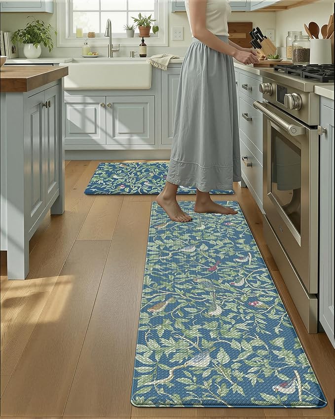 LUMI Anti-Fatigue Kitchen Floor Mats Set of 2,Cushioned Comfort Standing Rug Waterproof 2PCS, Non-Slip Ergonomic Foam Runner for Sink, Laundry, Office & Home,17x29+17x59,
