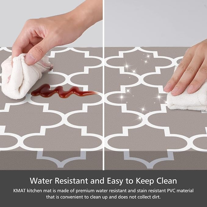 KMAT Kitchen Mat [2 PCS] 0.47inch Cushioned Anti-Fatigue Area Rug Sets, Waterproof Non-Skid Kitchen Mats and Rugs Heavy Duty PVC Ergonomic Comfort Standing Mat for Kitchen, Floor Office,Khaki