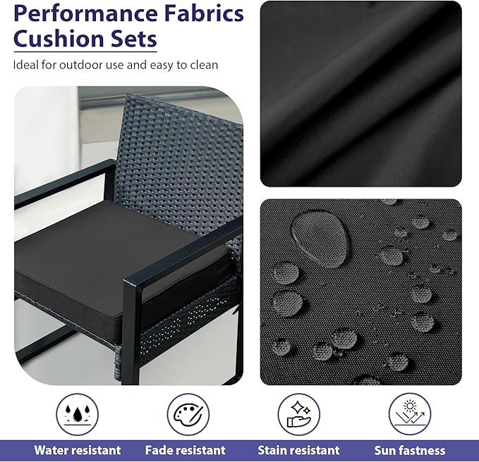 IPYNBAP Outdoor Chair Cushions Set of 4 -Waterproof Outdoor Seat Cushions for Patio Furniture, Patio Chair Cushion with Handle and Ties, Out Door Chair Pads,19x19x3-Square, Black